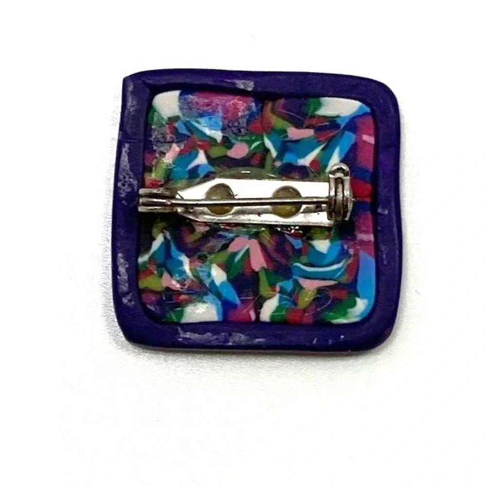 Vintage Polymer Clay Brooch Blue‎ Purple Green Red Abstract 1 inch